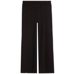 Black wide-leg cropped pants with an elastic waistband, shown flat against a solid white background.