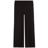 Black wide-leg cropped pants with an elastic waistband, shown flat against a solid white background.