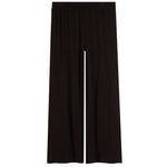 Black wide-leg knit pants with an elastic waistband, shown flat against a solid white background.
