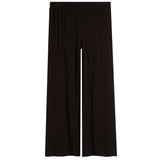 Black wide-leg knit pants with an elastic waistband, shown flat against a solid white background.