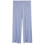Light blue ribbed knit pants with an elastic waistband, shown flat against a white background.