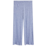 Light blue ribbed knit pants with an elastic waistband, shown flat against a white background.