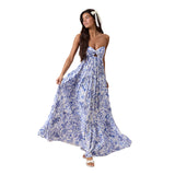 Bohemian Blue Ruched Maxi Dress