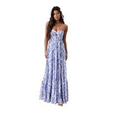 Bohemian Blue Ruched Maxi Dress