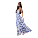 Bohemian Blue Ruched Maxi Dress