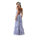 Bohemian Blue Ruched Maxi Dress