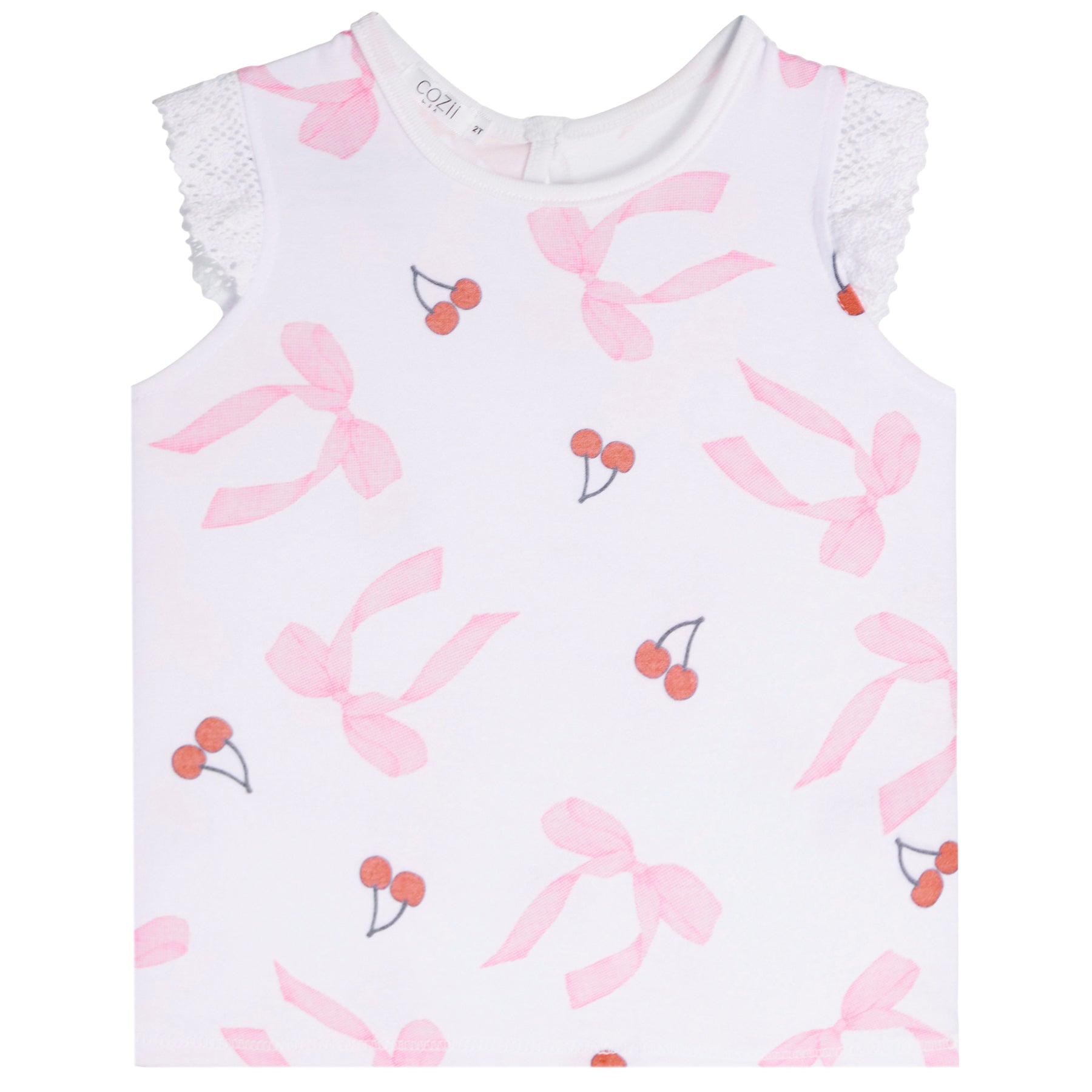 Cherry & Bow Crochet Trim Tee - Denny's