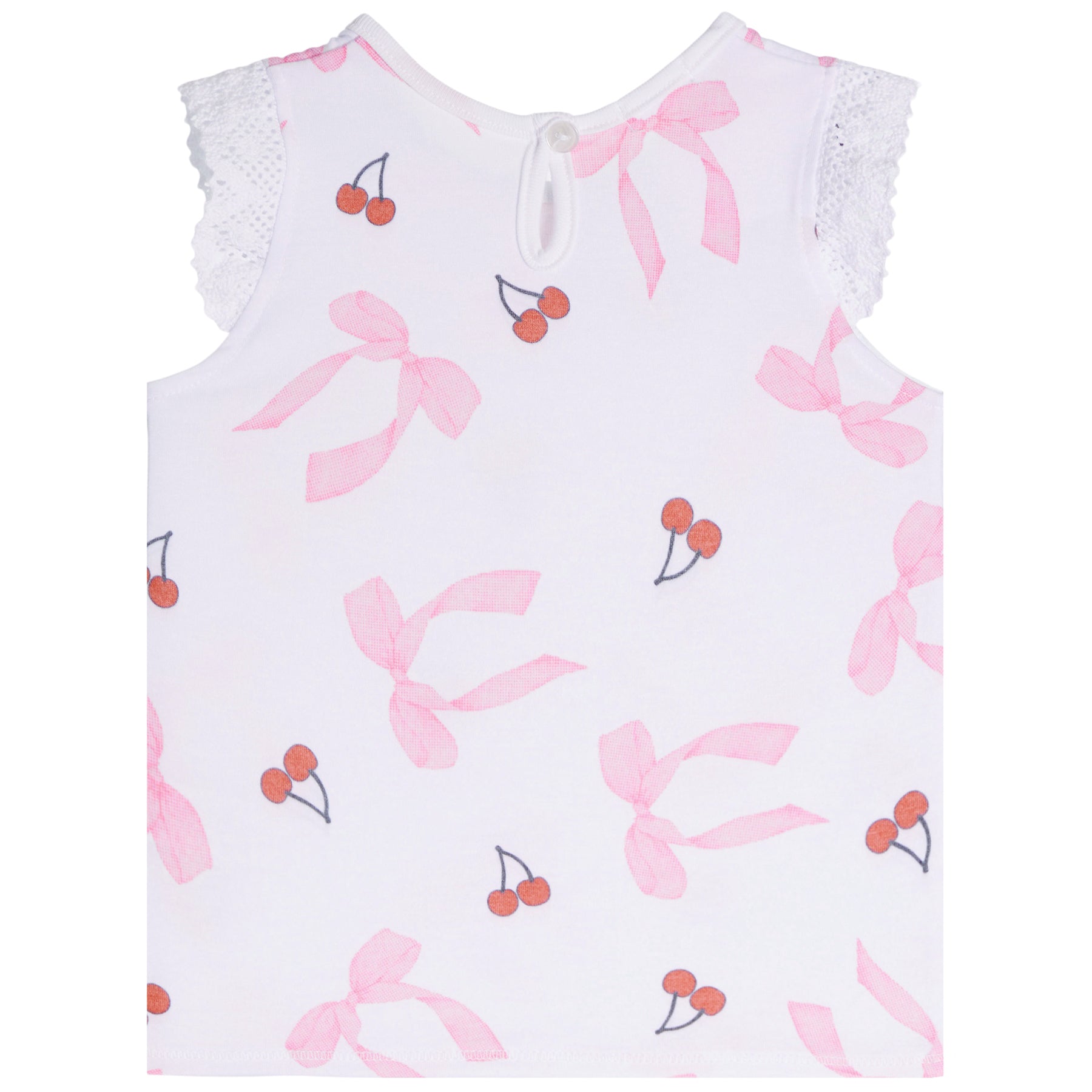 Cherry & Bow Crochet Trim Tee - Denny's