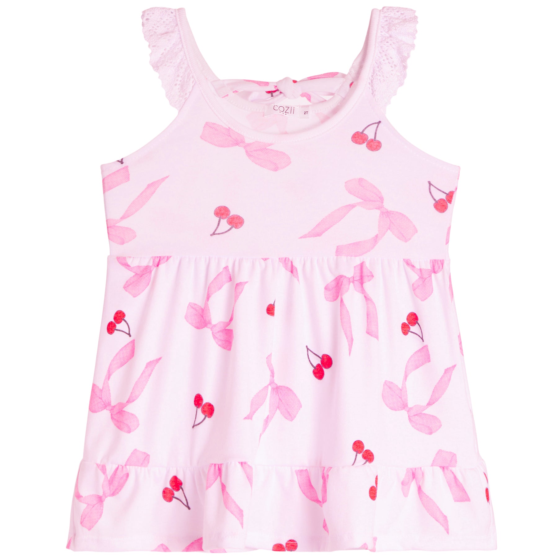 Cherry & Bow Crochet Trim Tiered Dress - Denny's