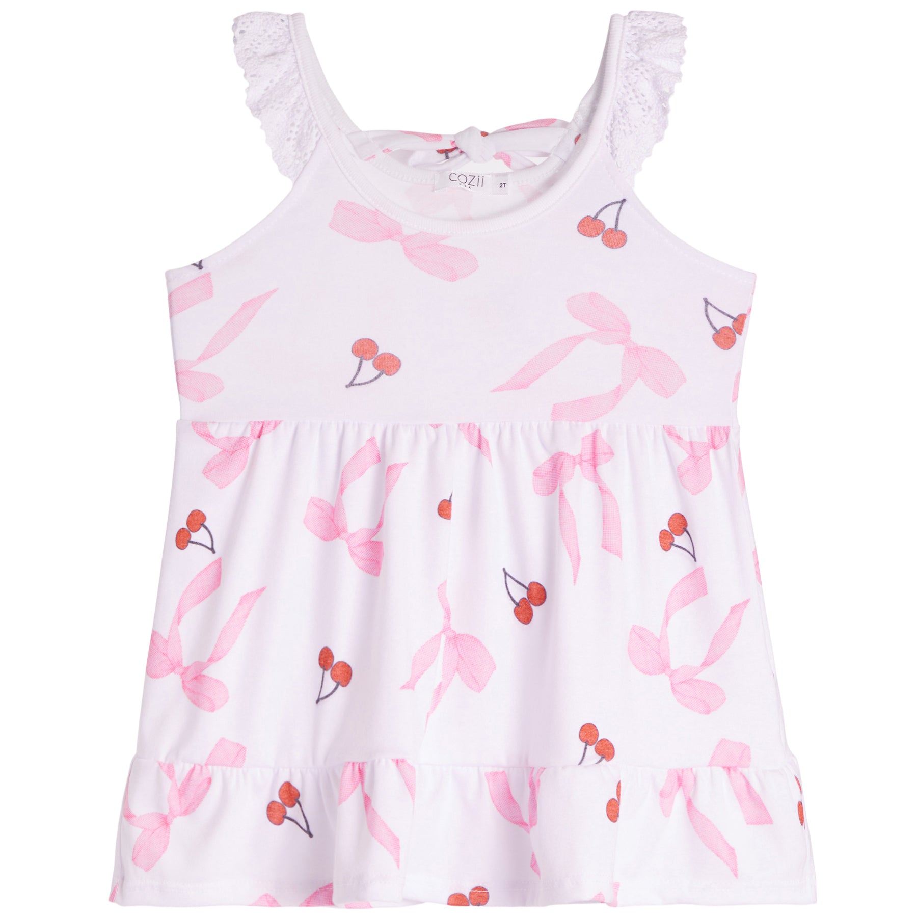 Cherry & Bow Crochet Trim Tiered Dress - Denny's
