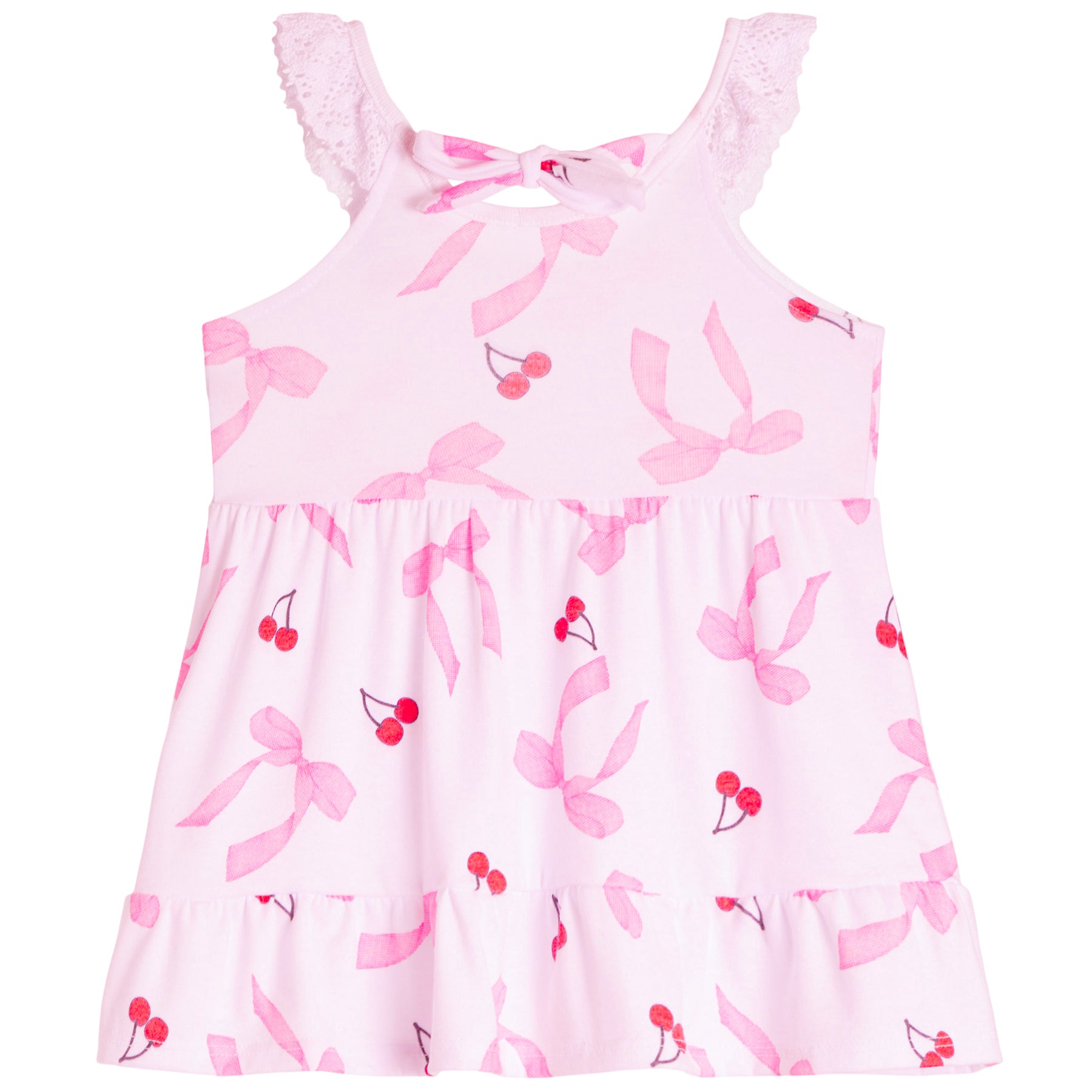 Cherry & Bow Crochet Trim Tiered Dress - Denny's