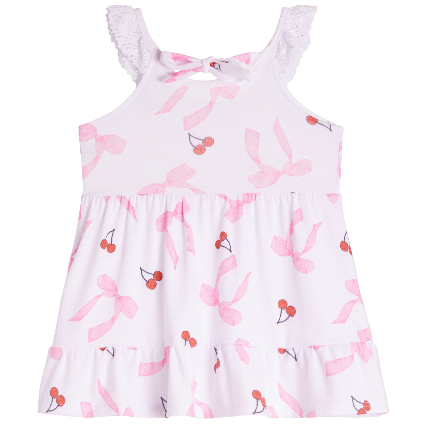 Cherry & Bow Crochet Trim Tiered Dress - Denny's