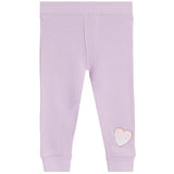 Light purple waffle-knit leggings with a small iridescent heart patch on one leg, shown flat against a white background.