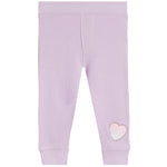 Light purple waffle-knit leggings with a small iridescent heart patch on one leg, shown flat against a white background.