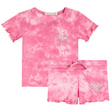 2pc Tie Dye Short Set With Rhinestone Heart