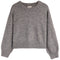 A heather gray knit sweater with a crew neck, dropped shoulders, and ribbed cuffs and hem, shown against a plain white background.