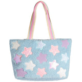 Stars Glitter & Sequin Teddy Fur Tote Bag - Denny's