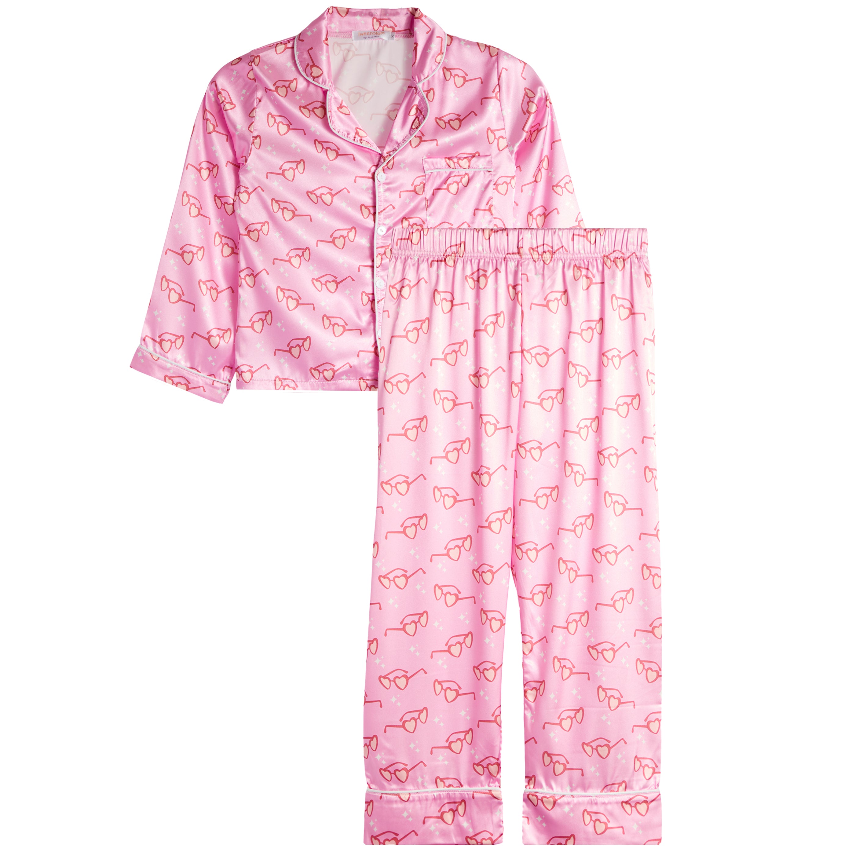 2pc Satin Set Heart Glasses Lounge Wear Set - Denny's