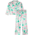 2pc Mint Jolly Holly Print With Bows Satin Pant Set - Denny's