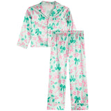 2pc Mint Jolly Holly Print With Bows Satin Pant Set - Denny's
