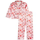 2pc Satin Long Sleeve Love Is In The Air Pant Set