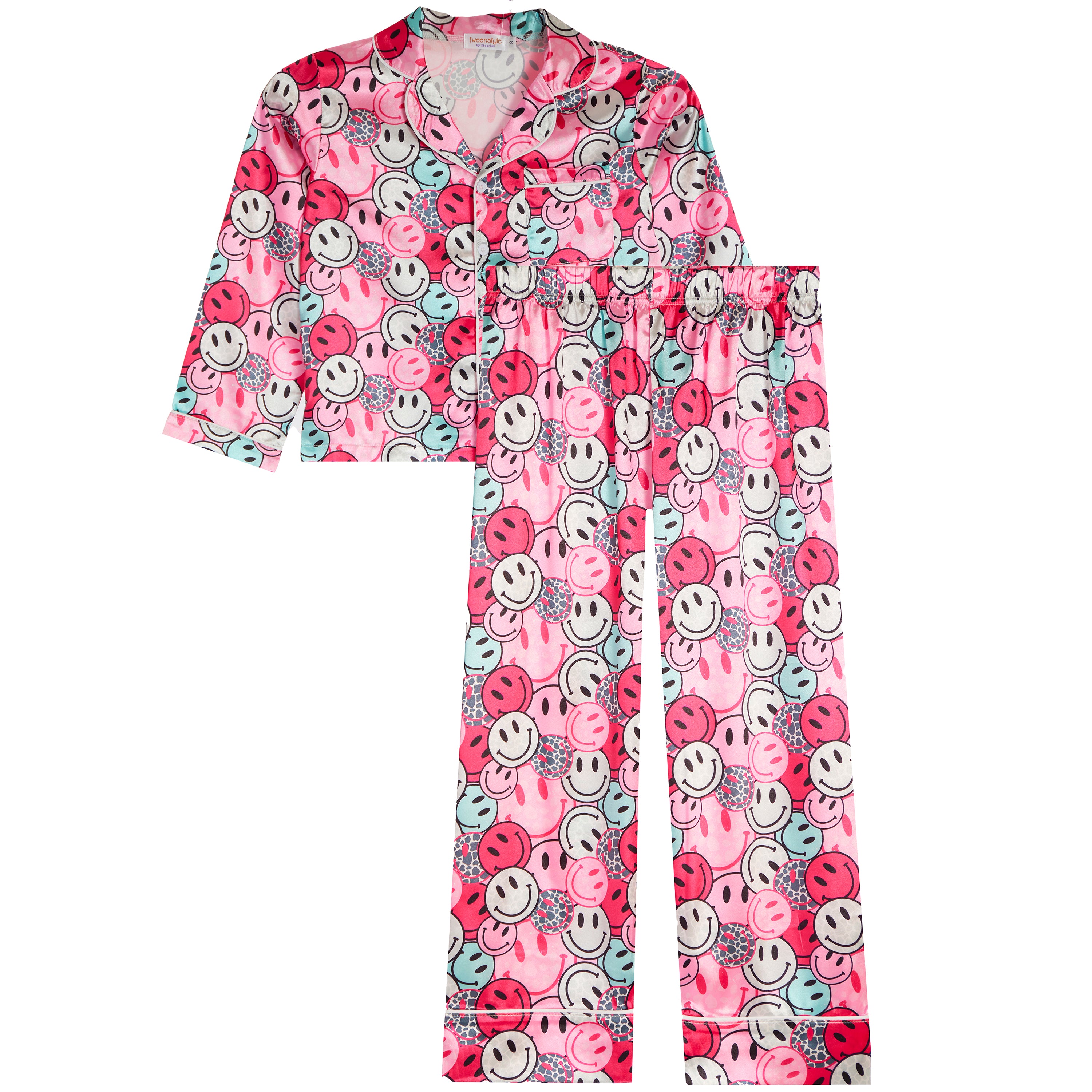 2pc Super Happy Print Satin Lounge Pant Set - Denny's