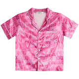 Pink Satin 2pc Short Set Hearts Print