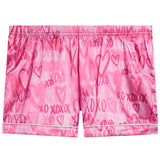 Pink Satin 2pc Short Set Hearts Print