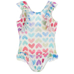 1pc Hearts Print Ruffle Swimsuit - Denny's