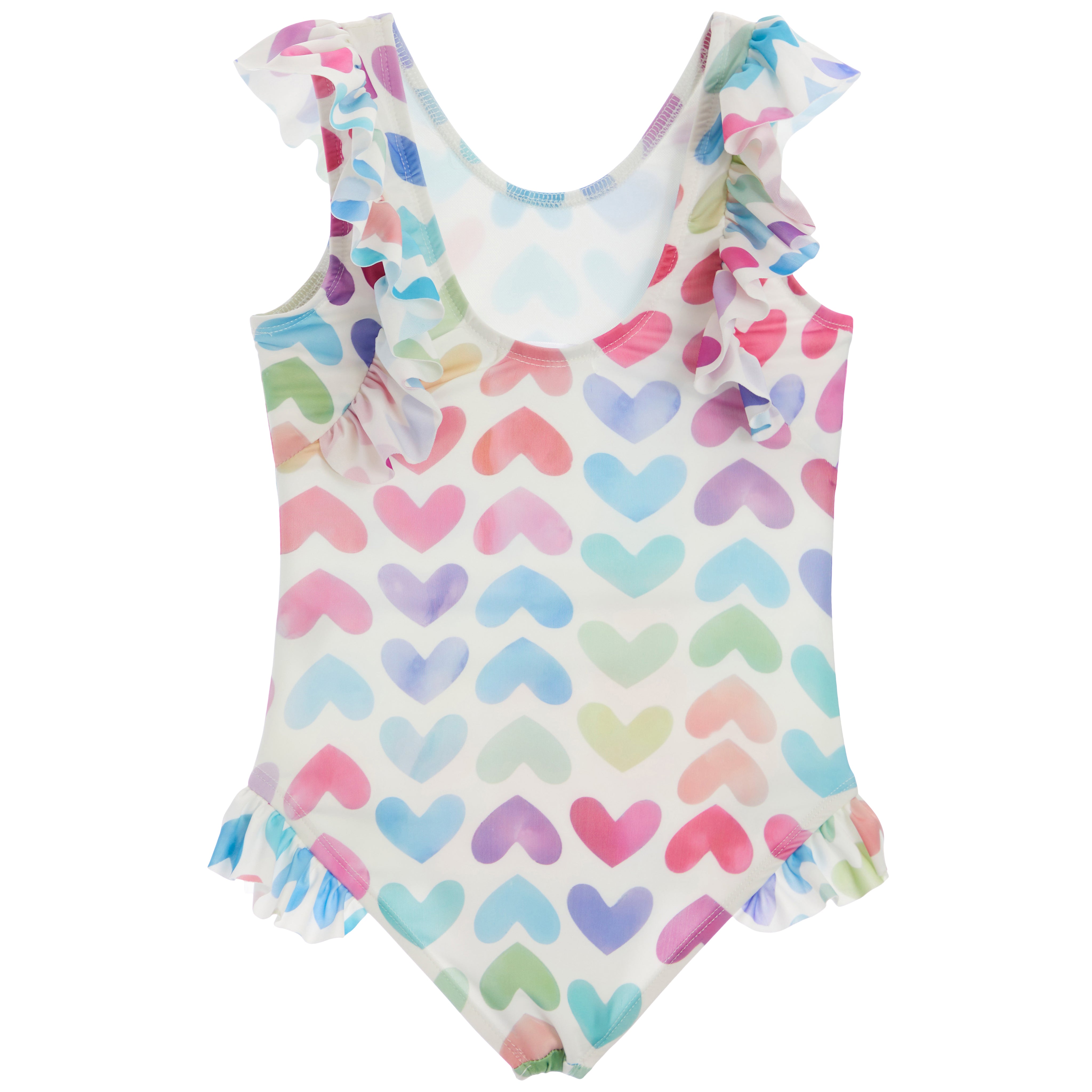 1pc Hearts Print Ruffle Swimsuit - Denny's