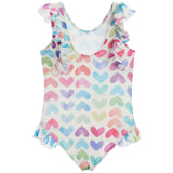 1pc Hearts Print Ruffle Swimsuit - Denny's
