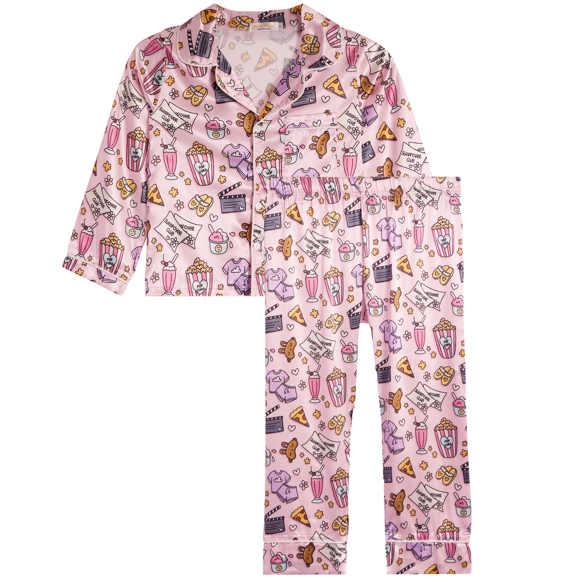 2pc Movie Night Print Satin Pant Set - Denny's
