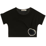 Short Sleeve Tee With Cutout Stone Heart