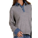Denim Collar and Cuff Polo