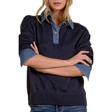 Denim Collar and Cuff Polo