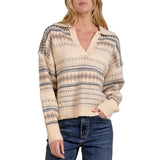 Stripe Collared Vneck Sweater