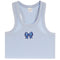A light blue ribbed tank top with a small blue bow graphic on the chest, displayed flat against a white background.
