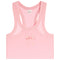 A light pink ribbed knit tank top with a racerback design, featuring a small matching pink bow with a subtle floral pattern on the chest.