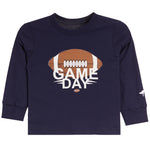 A toddler's long-sleeve navy blue t-shirt featuring a football graphic with the text 'GAME DAY' in white. A small white Puma logo is visible on the left sleeve.