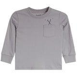 A light gray long-sleeve crewneck shirt with a chest pocket and a small embroidered crossed golf clubs graphic on the pocket.