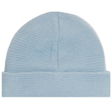 A light blue waffle-knit beanie hat with a folded cuff, shown against a plain white background.