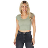 Lace Pointelle Ribbed Cap Sleeve Tee - Denny's