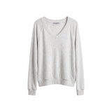 A light gray heathered long-sleeve V-neck sweatshirt with raglan sleeves, shown flat against a solid white background.