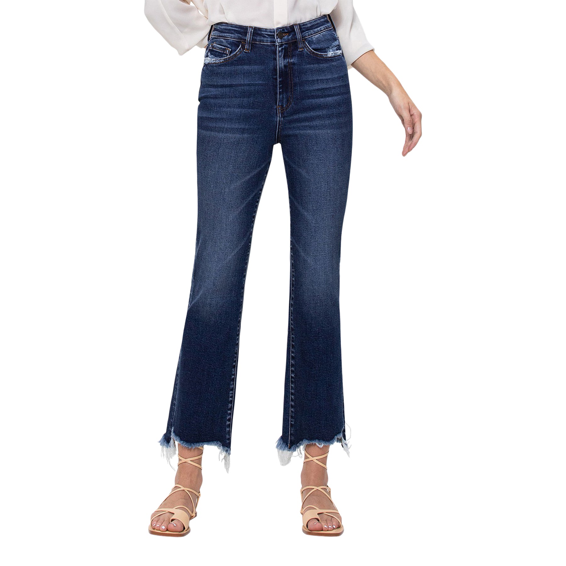 HIgh Rise Distressed Kick Flare Jean - Denny's
