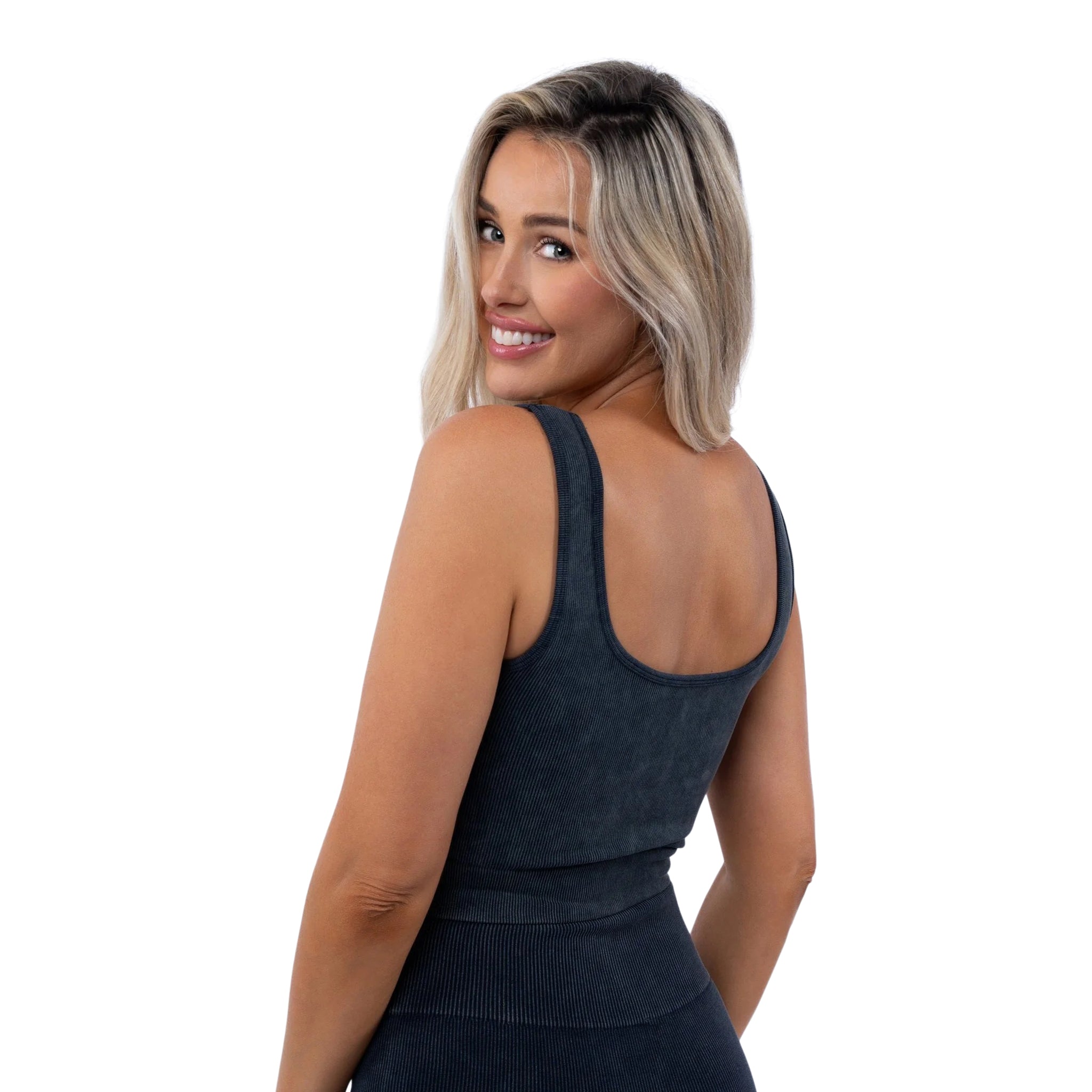 Stonewash Rib Tank With Square Neck - Denny's
