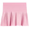 A pink pleated tennis skirt with a wide, solid waistband, shown flat against a white background.