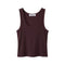 A sleeveless ribbed tank top in a deep plum-brown color, shown flat against a solid white background. 