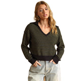 Vneck Stripe Collared Sweater