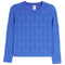 A vibrant blue textured knit sweater with a crew neck and long sleeves, displayed flat against a solid white background.