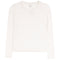 An off-white textured knit sweater with a crew neck and long sleeves, displayed flat against a white background.
